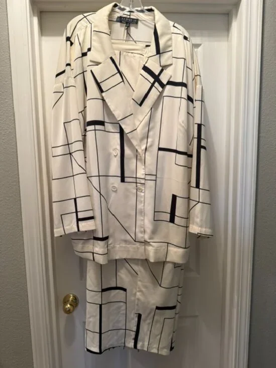 Eloquii Black & White Wide Leg Pant and Shirt/Jacket - Picture 4 of 6